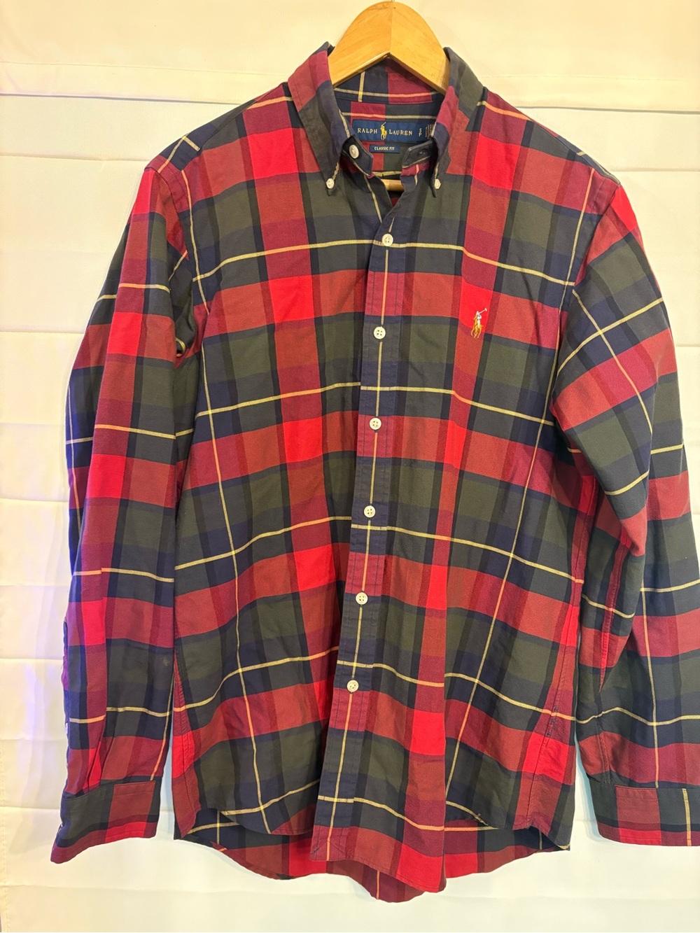 Ralph Lauren Men’s Red, Navy & Yellow Plaid Button-Down Shirt